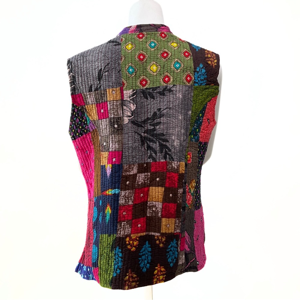 Festive Patchwork Quilted Texture Reversible Vest… - image 3